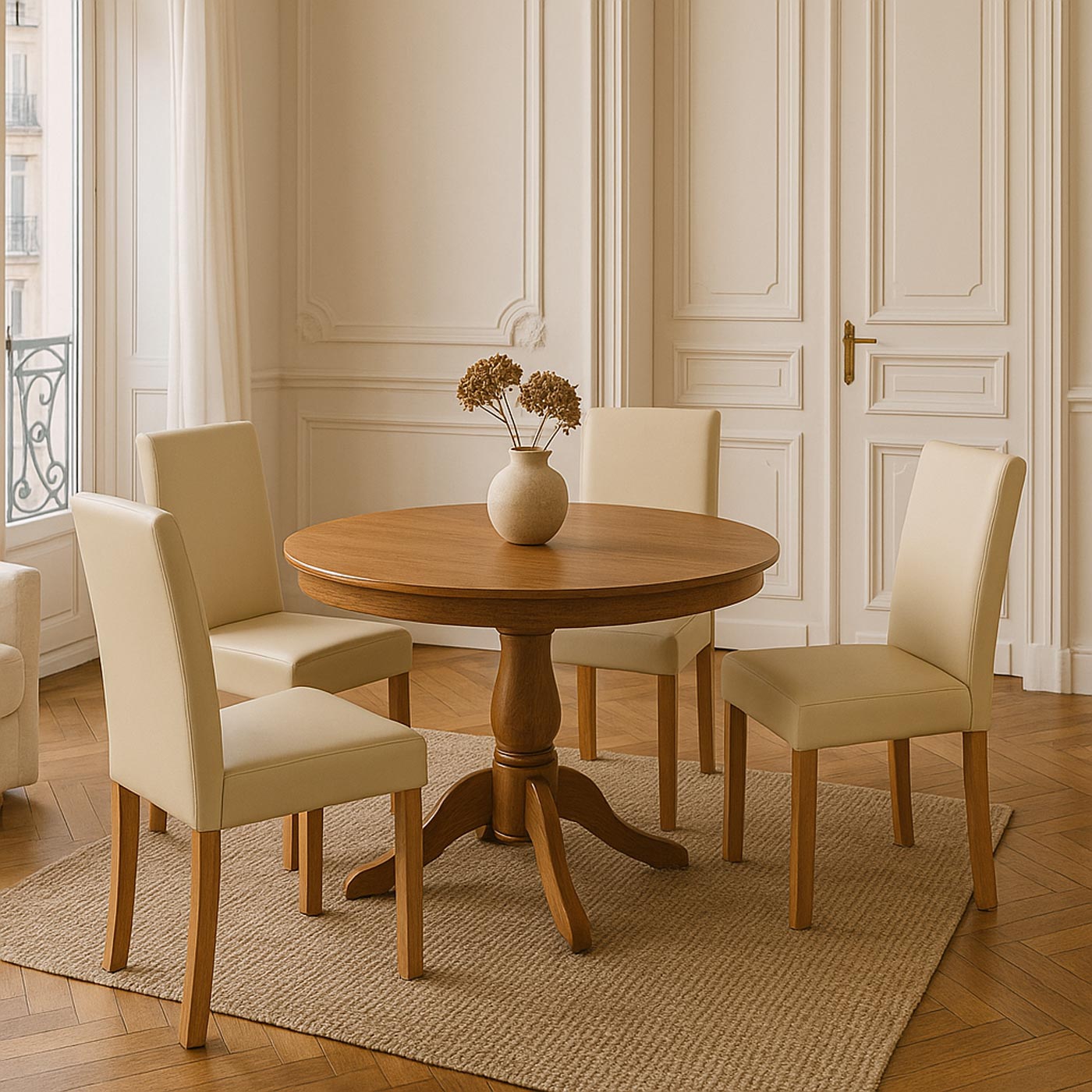 Cosmo Casa - Eetkamerstoel - Keukenstoel Littau - Leer - Crème - Lichte Poten