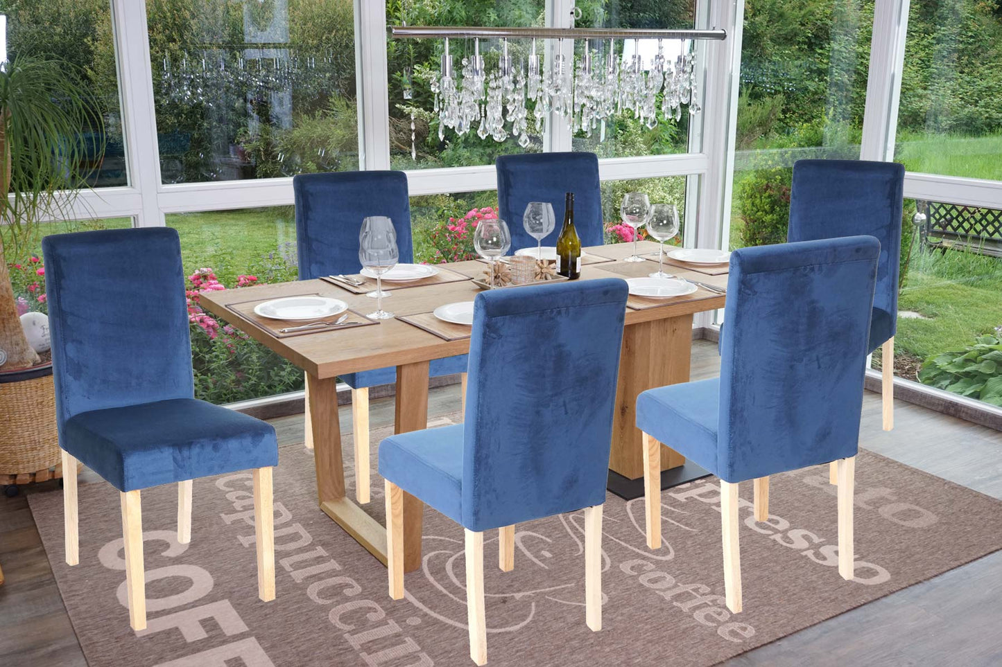 Cosmo Casa Littau eetkamerstoel, keukenstoel, fluweel MVG-gecertificeerd ~ petrolblauw, lichte poten