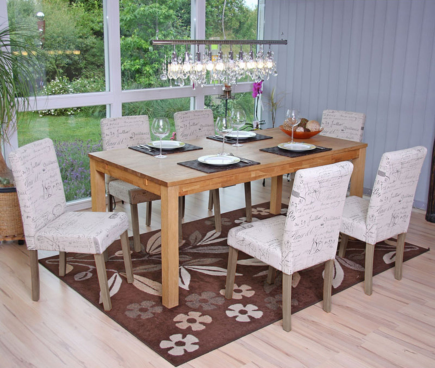 Cosmo Casa - Eetkamerstoel - Keukenstoel Littau - Textiel - Crèmekleurige Letters - Donkere Poten