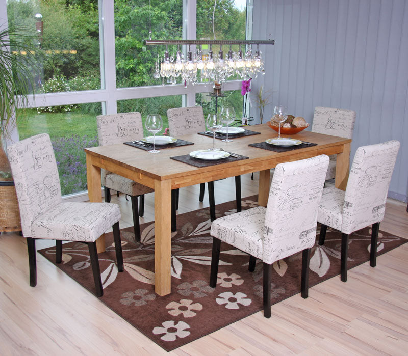 Cosmo Casa - Eetkamerstoel - Keukenstoel Littau - Textiel - Crèmekleurige Letters - Donkere Poten