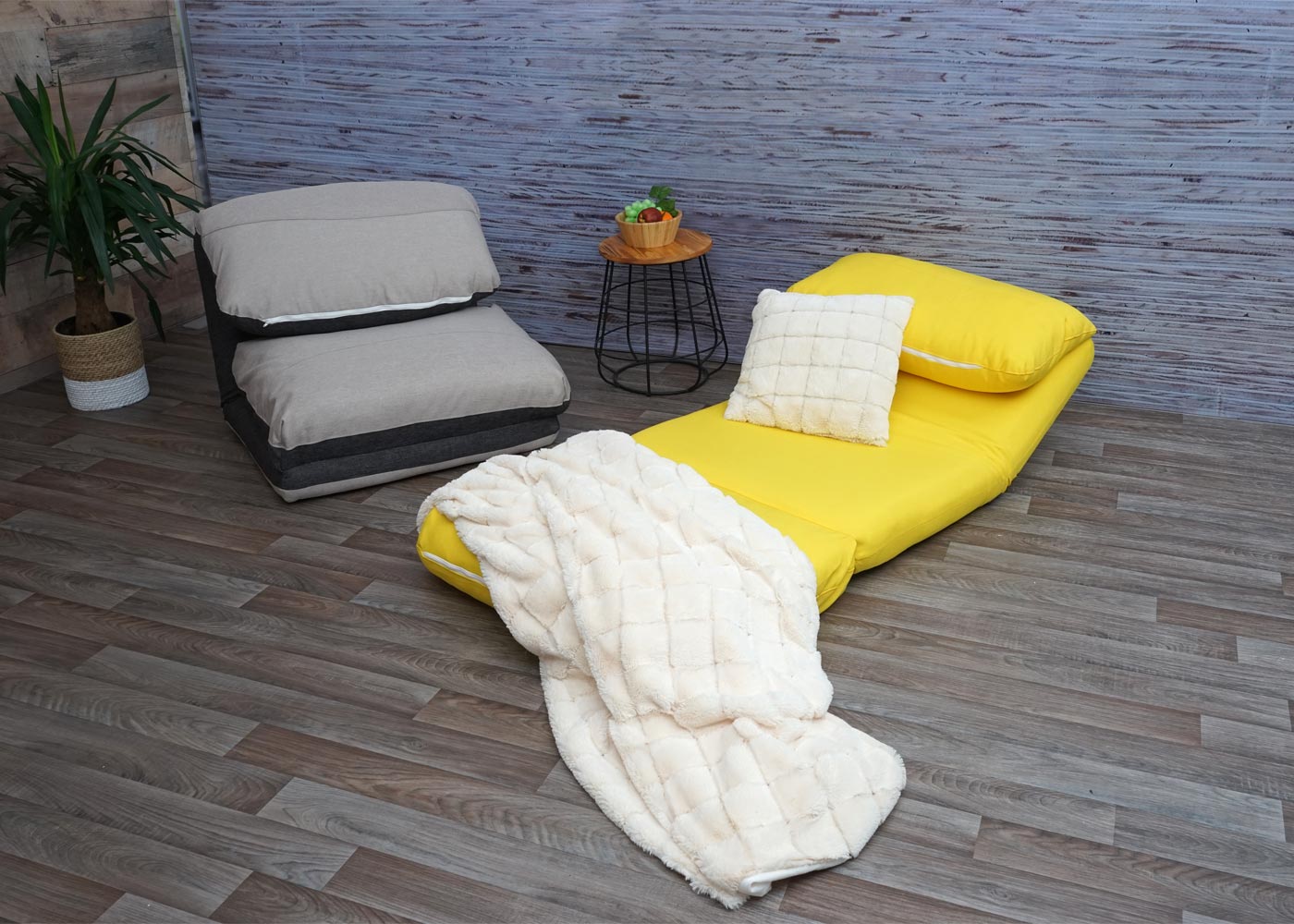 Cosmo Casa - Slaapfauteuil - Opklapbaar design - Stof/textiel - Geel