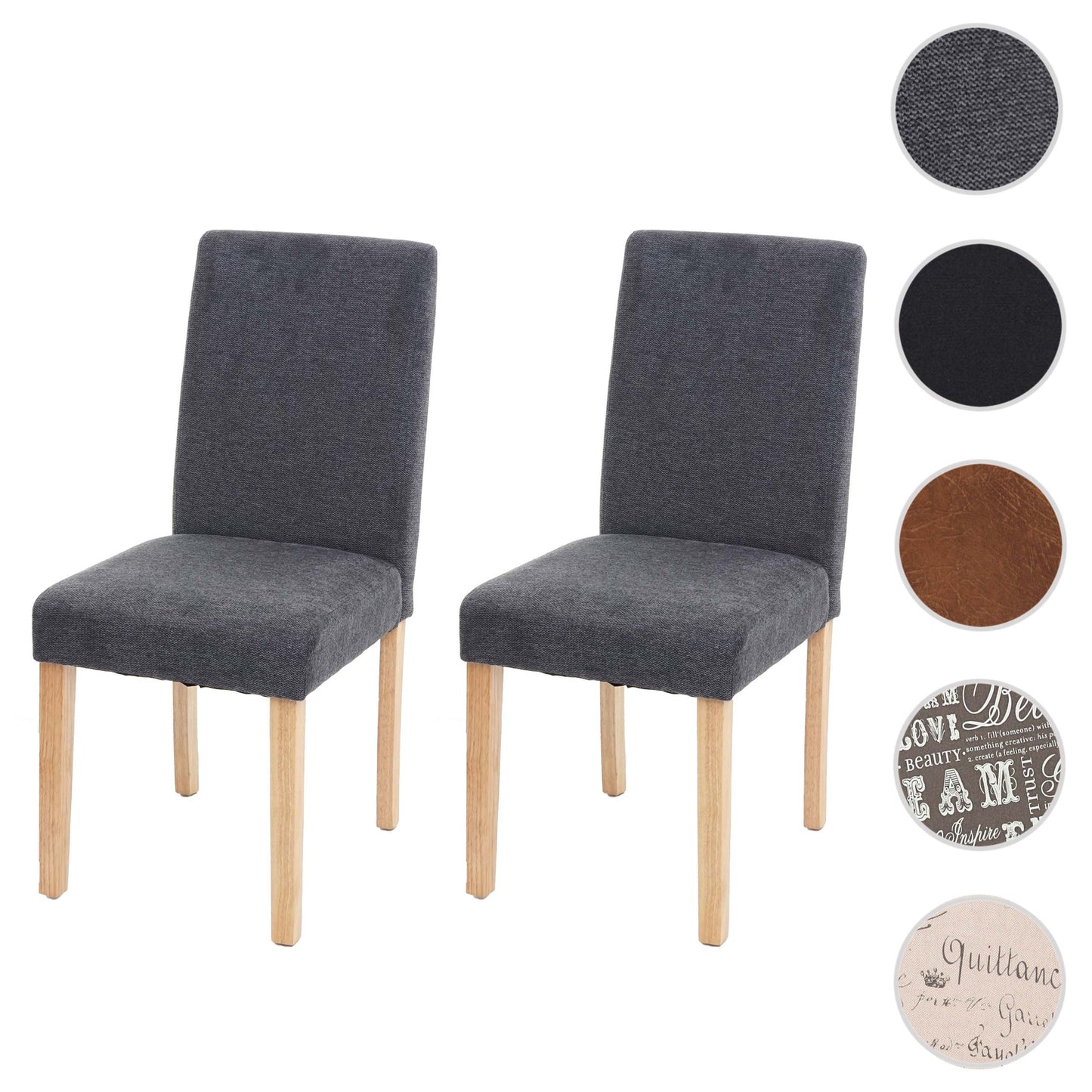 Cosmo Casa Set van 2 eetkamerstoelen, keukenstoelen, Littau ~ textiel, antracietgrijs, lichte poten