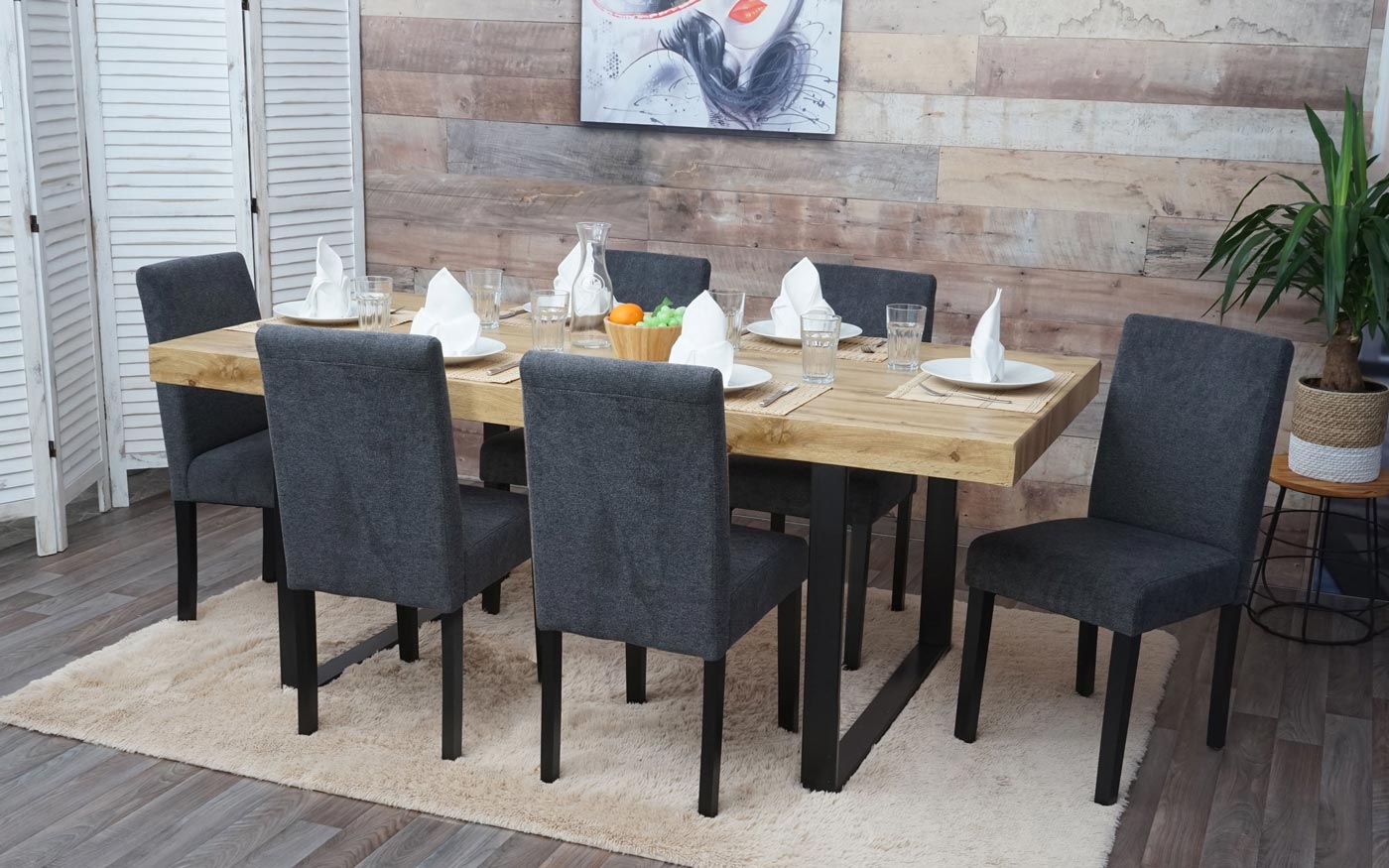 Cosmo Casa Set van 4 eetkamerstoelen, keukenstoelen, Littau ~ textiel, antracietgrijs, donkere poten