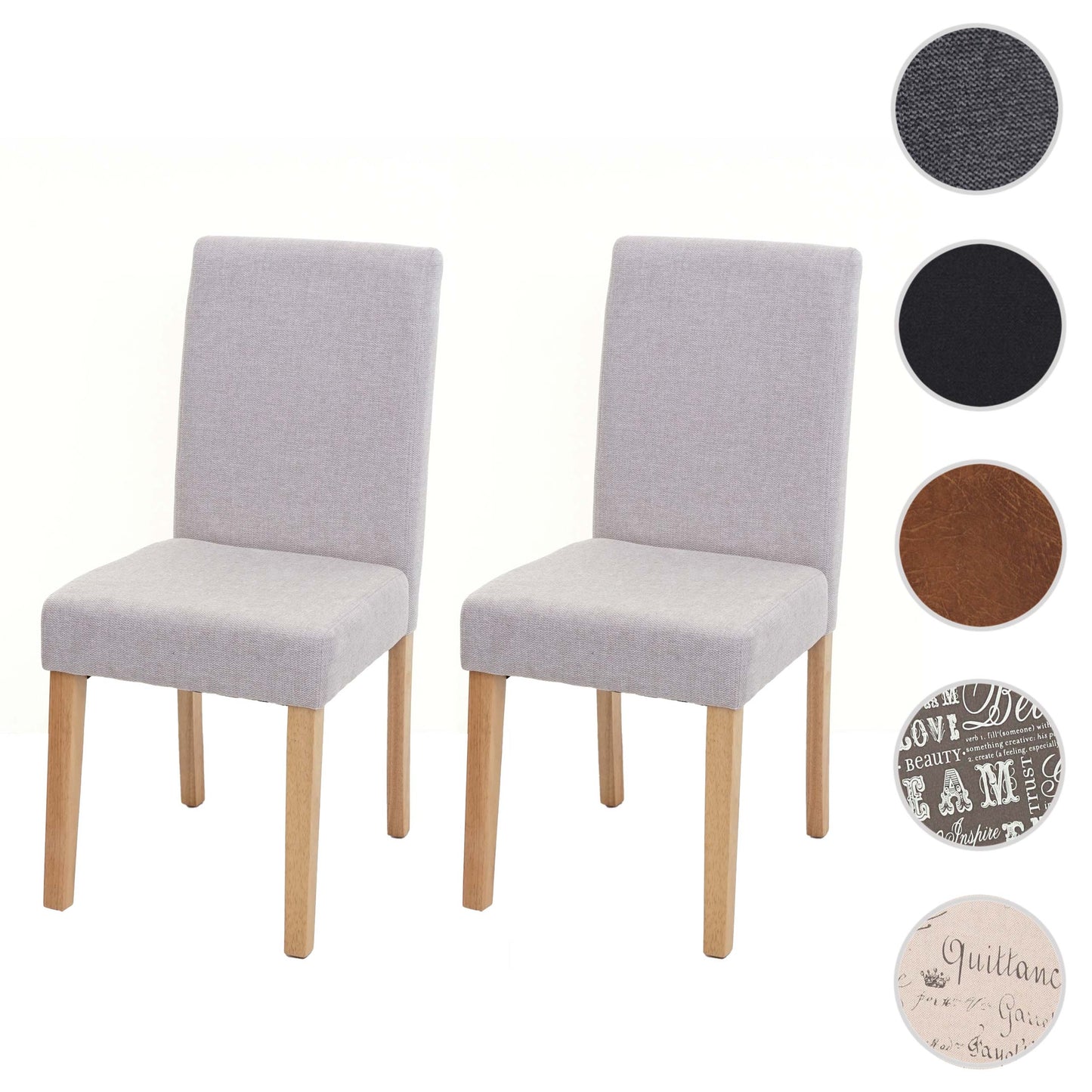 Cosmo Casa Set van 2 eetkamerstoelen, keukenstoelen, Littau ~ Textiel, crèmebeige, lichte poten