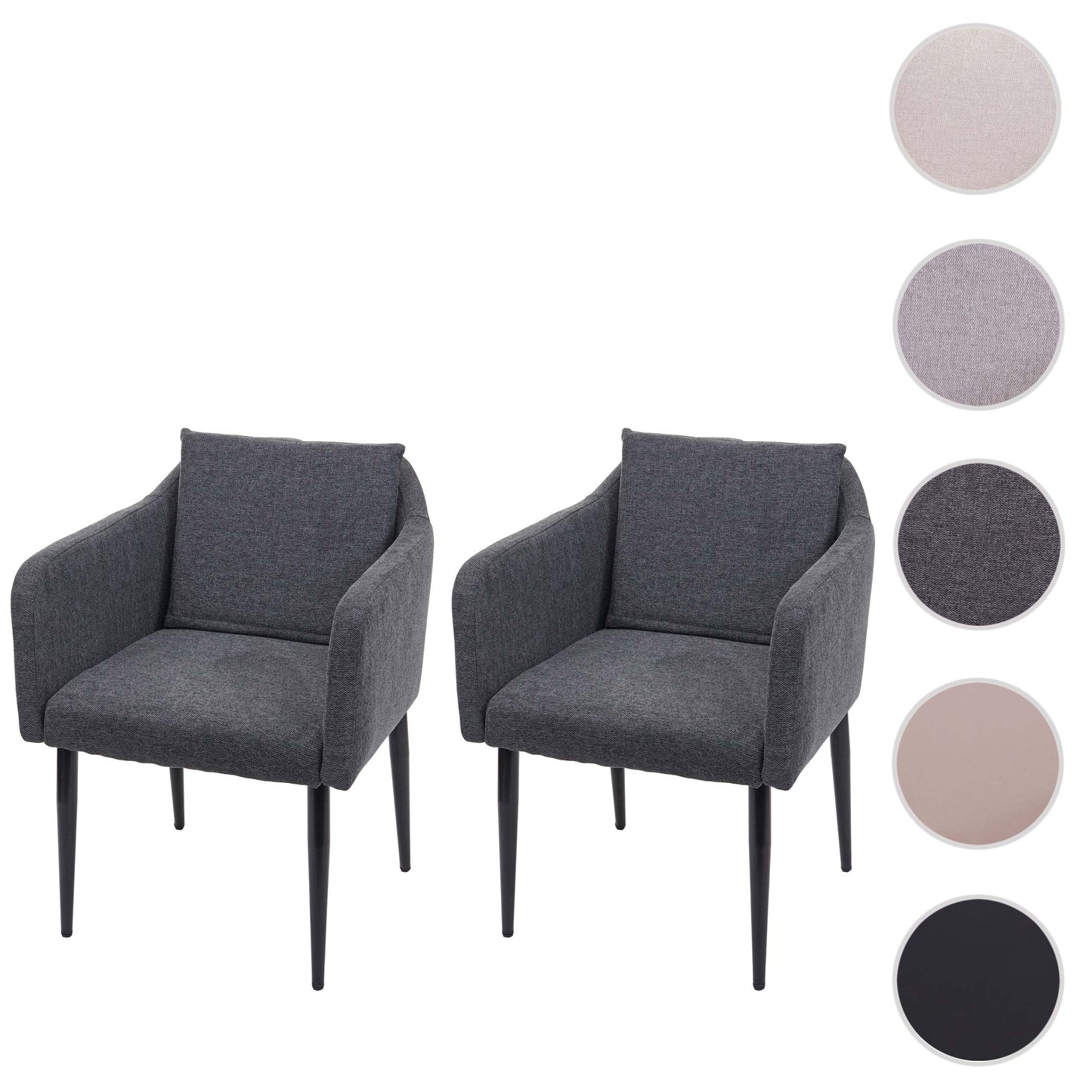 Cosmo Casa - Set van 2 Eetkamerstoelen - Keukenstoel Fauteuil - Stoftextiel - Donkergrijs
