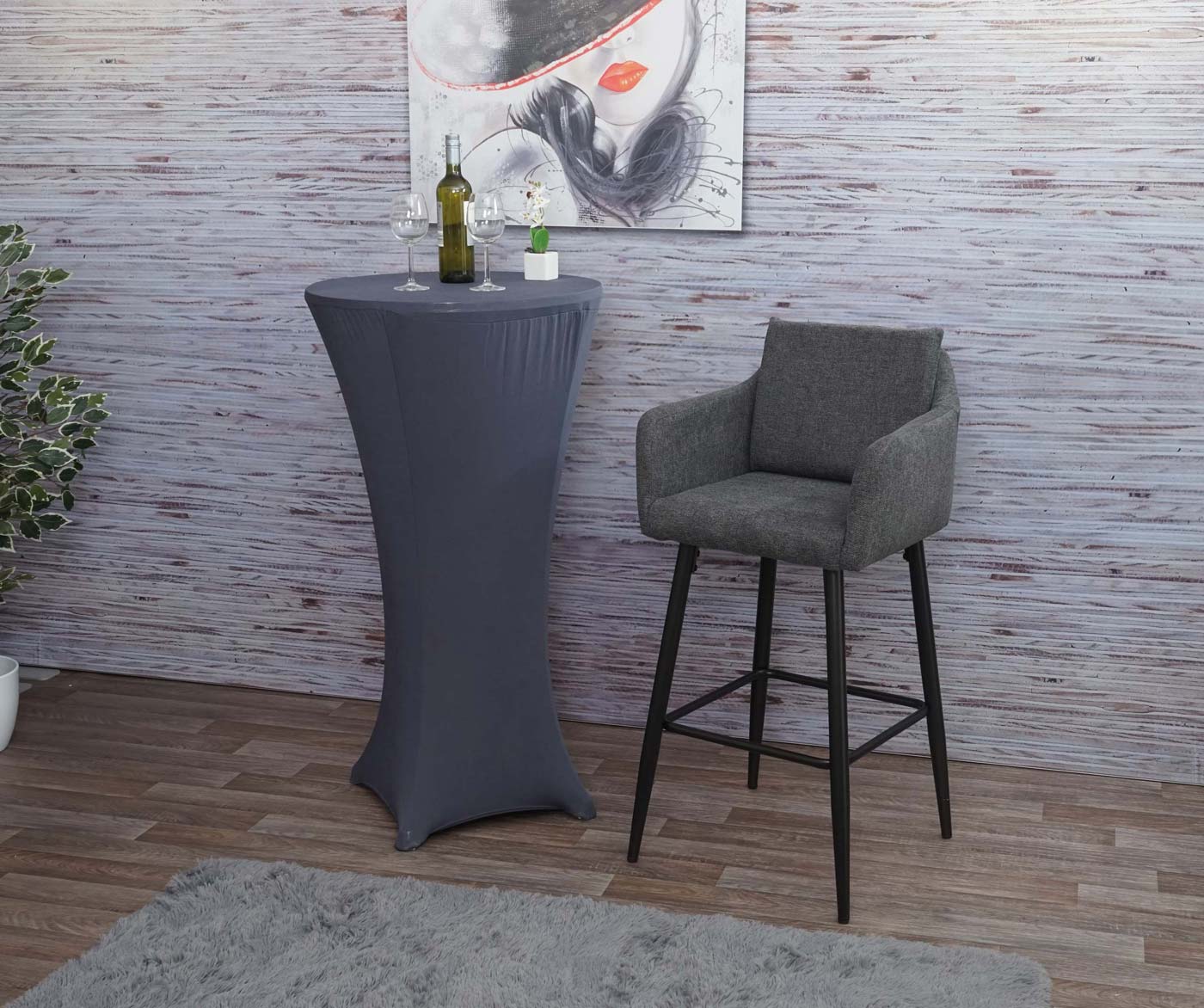 Cosmo Casa - Barkruk - Barstoel met Voetensteun - Textiel - Donkergrijs