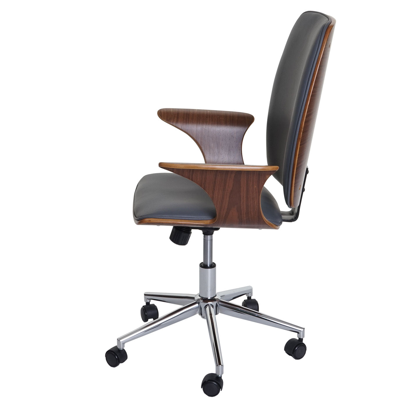 Cosmo Casa - Bureaustoel - Directiestoel met gebogen hout - Imitatieleer - Walnootlook-grijs