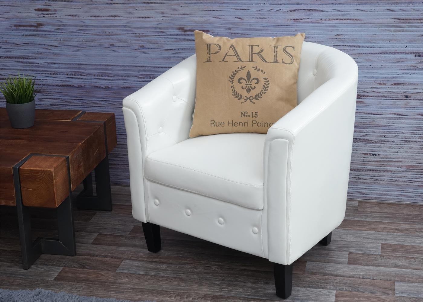 Cosmo Casa - Fauteuil - Chesterfield loungestoel - Imitatieleer - Wit