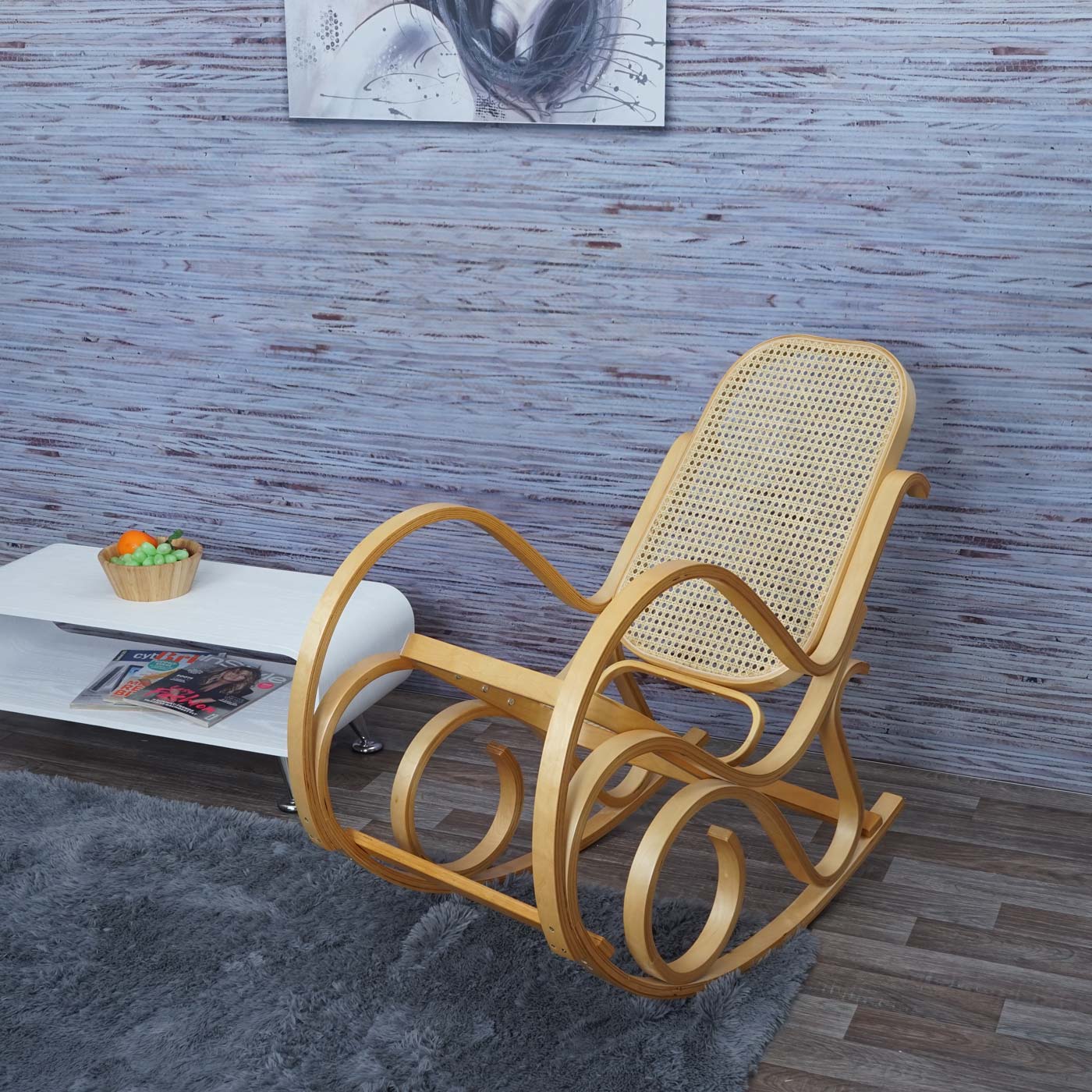 Cosmo Casa - Schommelstoel - TV-Stoel - Massief Rotan - Eikenlook - Naturel