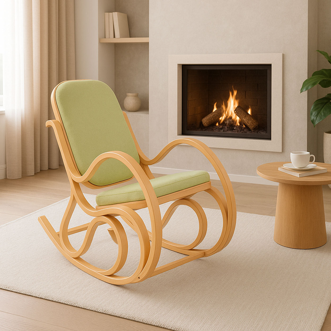 Cosmo Casa - Schommelstoel - TV-Stoel met Armleuningen - Massief Hout - Eikenlook - Groen