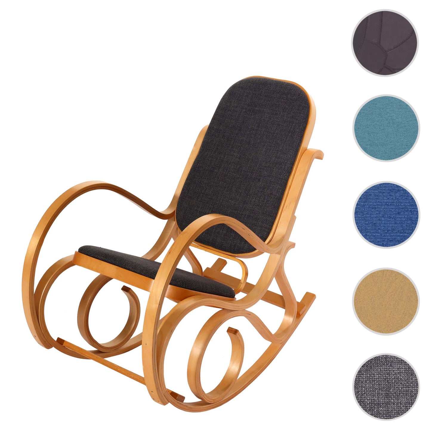 Cosmo Casa - Schommelstoel - TV-Stoel met Armleuningen - Massief Hout - Eikenlook - Antracietgrijs