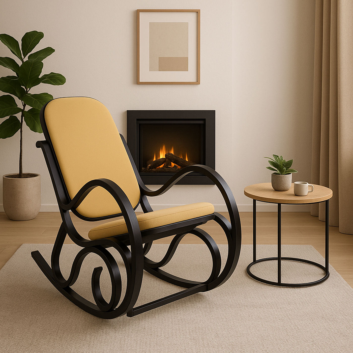 Cosmo Casa - Schommelstoel - TV-Stoel - Massief Hout - Walnootlook - Geel