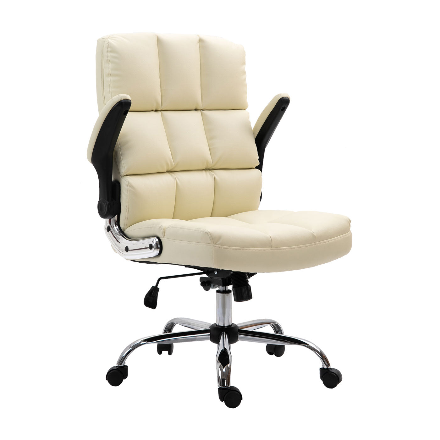 Cosmo Casa - Bureaustoel - Directiestoel - In Hoogte Verstelbaar - Crèmekleurig Kunstleer