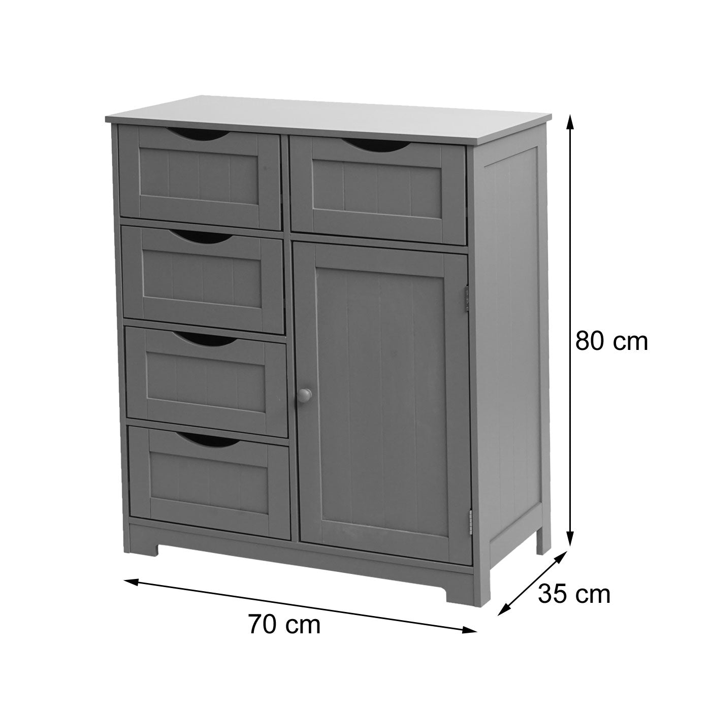 Cosmo Casa - Ladekast - 5 Laden en 1 Deur - 80x70x35cm - Grijs