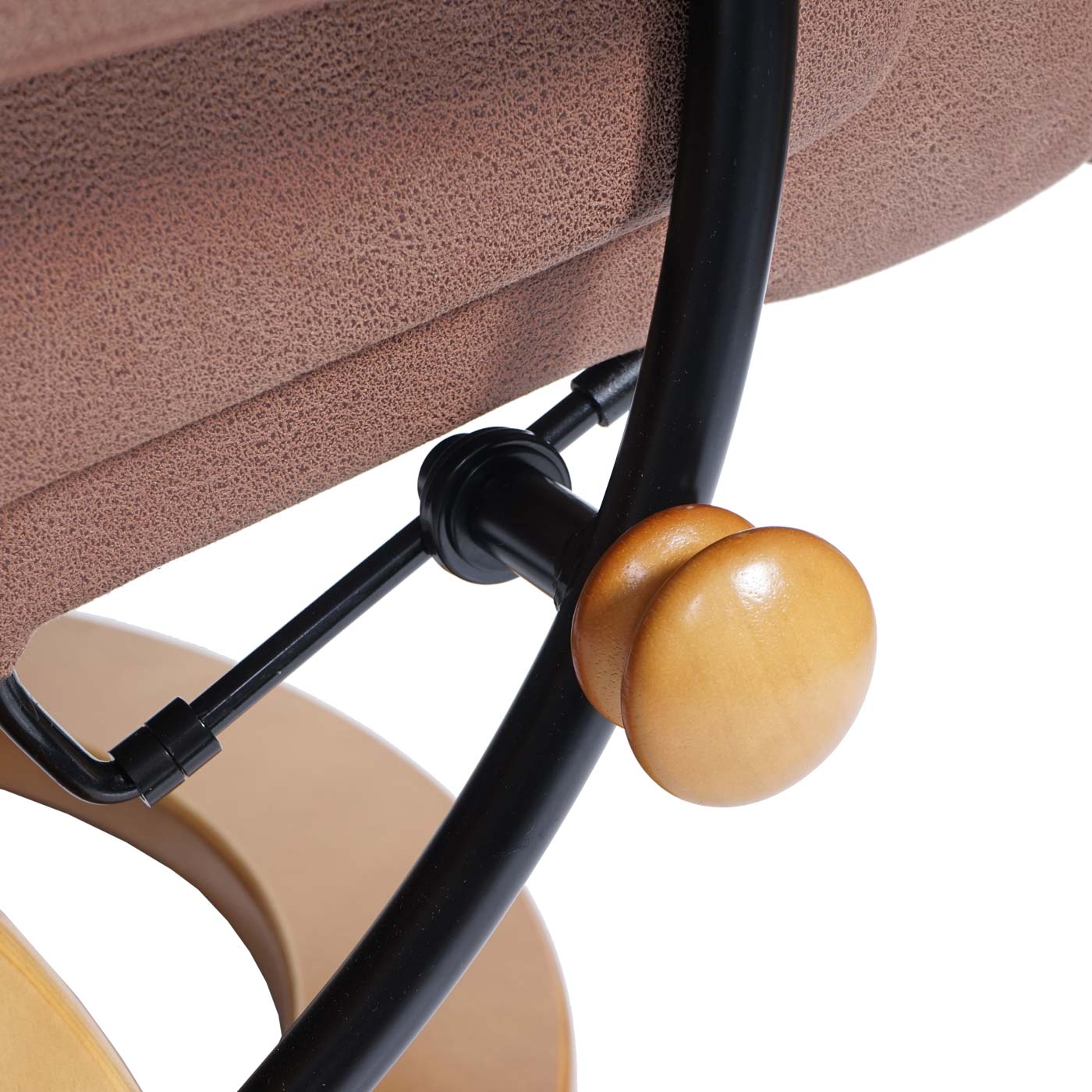 Cosmo Casa - Relaxstoel XXL - Met kruk - Textiel - Bruin - Frame naturel