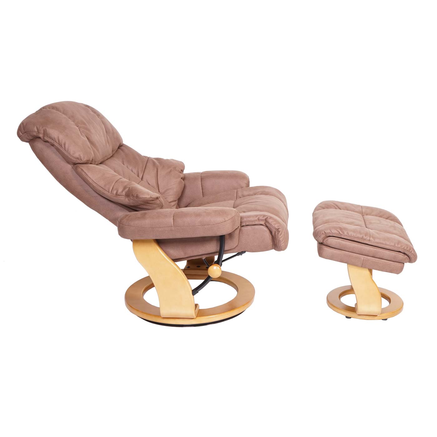 Cosmo Casa - Relaxstoel XXL - Met kruk - Textiel - Bruin - Frame naturel