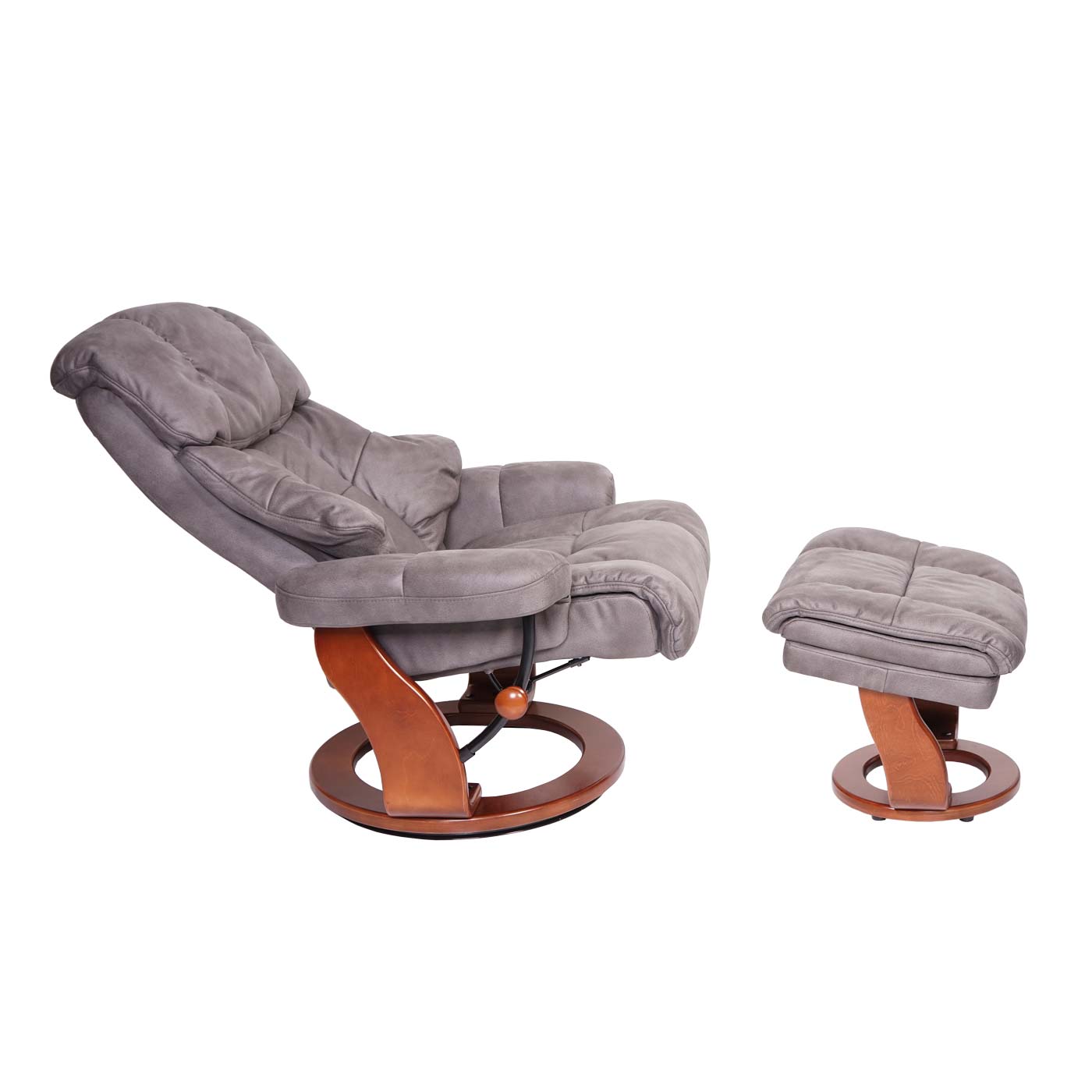 Cosmo Casa - Relaxstoel XXL - Met kruk - Textiel - Donkergrijs - Frame walnootlook