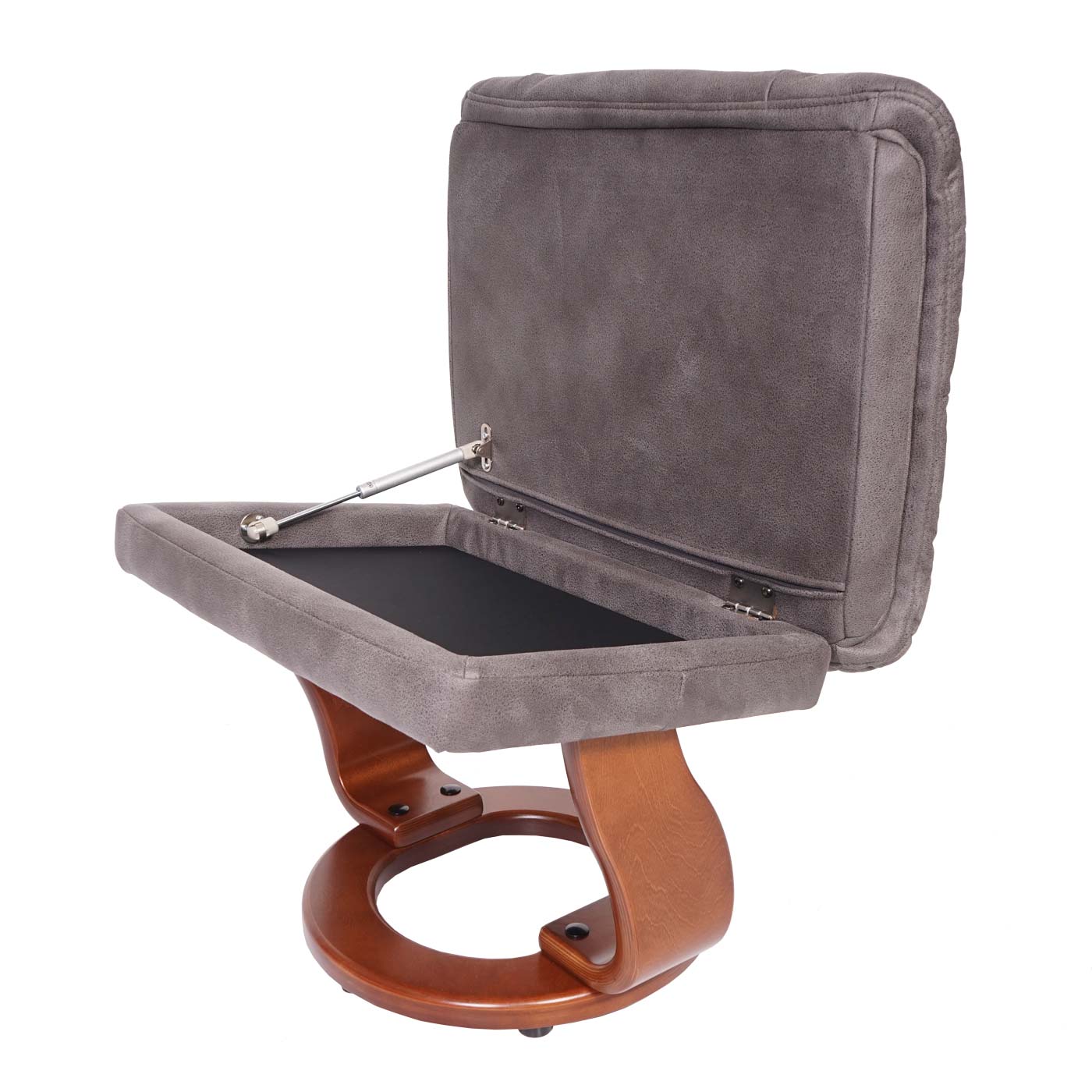 Cosmo Casa - Relaxstoel XXL - Met kruk - Textiel - Donkergrijs - Frame walnootlook