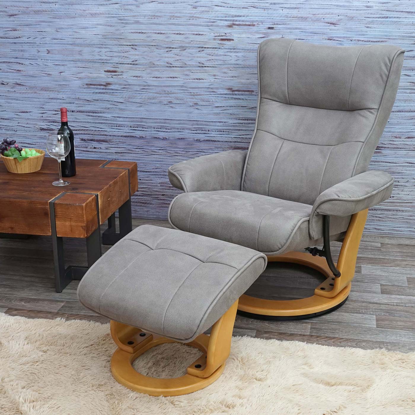 Cosmo Casa - Relaxfauteuil - TV-stoel met armleuningen - Stof/textiel - Lichtgrijs-natuurlijk bruin