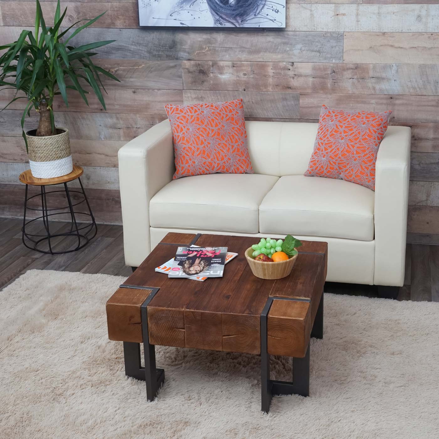 Cosmo Casa - Salontafel - Rustiek vierkant ontwerp - Massief dennenhout - Bruin - 70x70cm