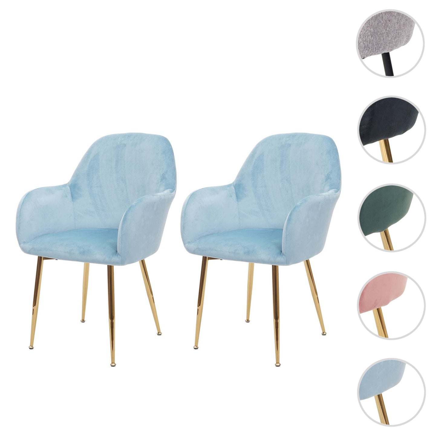 Cosmo Casa - Set van 2 Eetkamerstoelen - Retrodesign Keukenstoel - Mint Fluweel met Gouden Poten