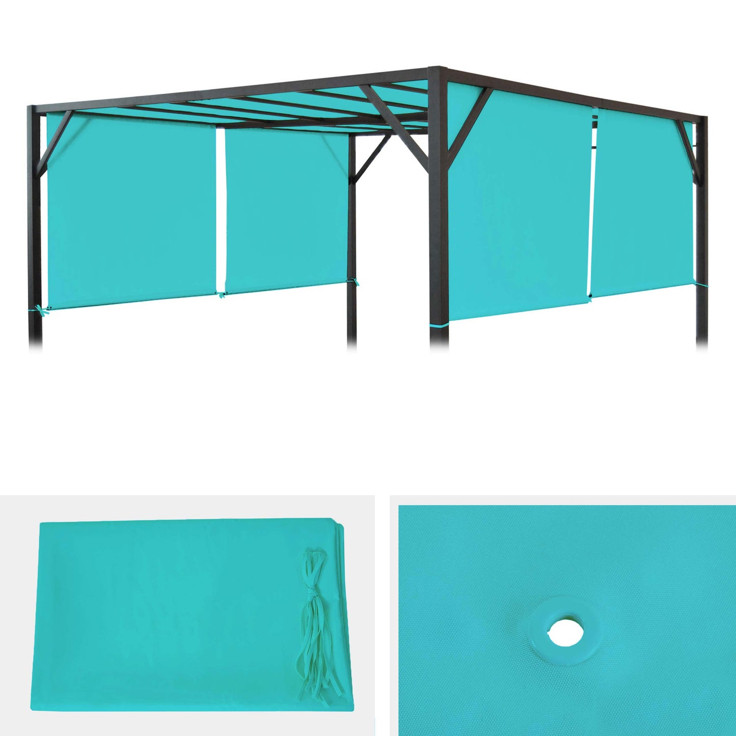 Cosmo Casa - Vervangende afdekking pergola paviljoen Baia - 3x4m - Turquoiseblauw