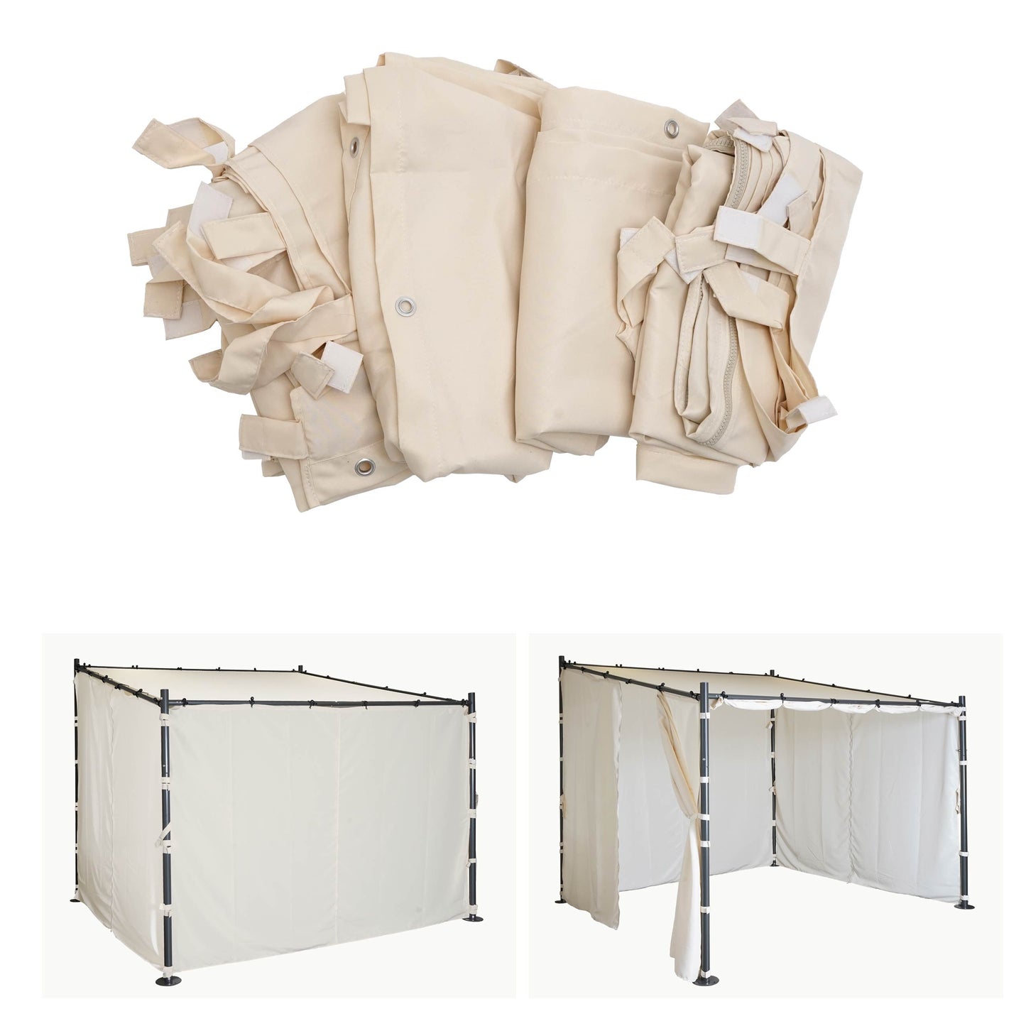 Cosmo Casa - Set van 4 zijwanden voor pergola - Vervangende zijwand voor prieel - 3x3m - Polyester crème
