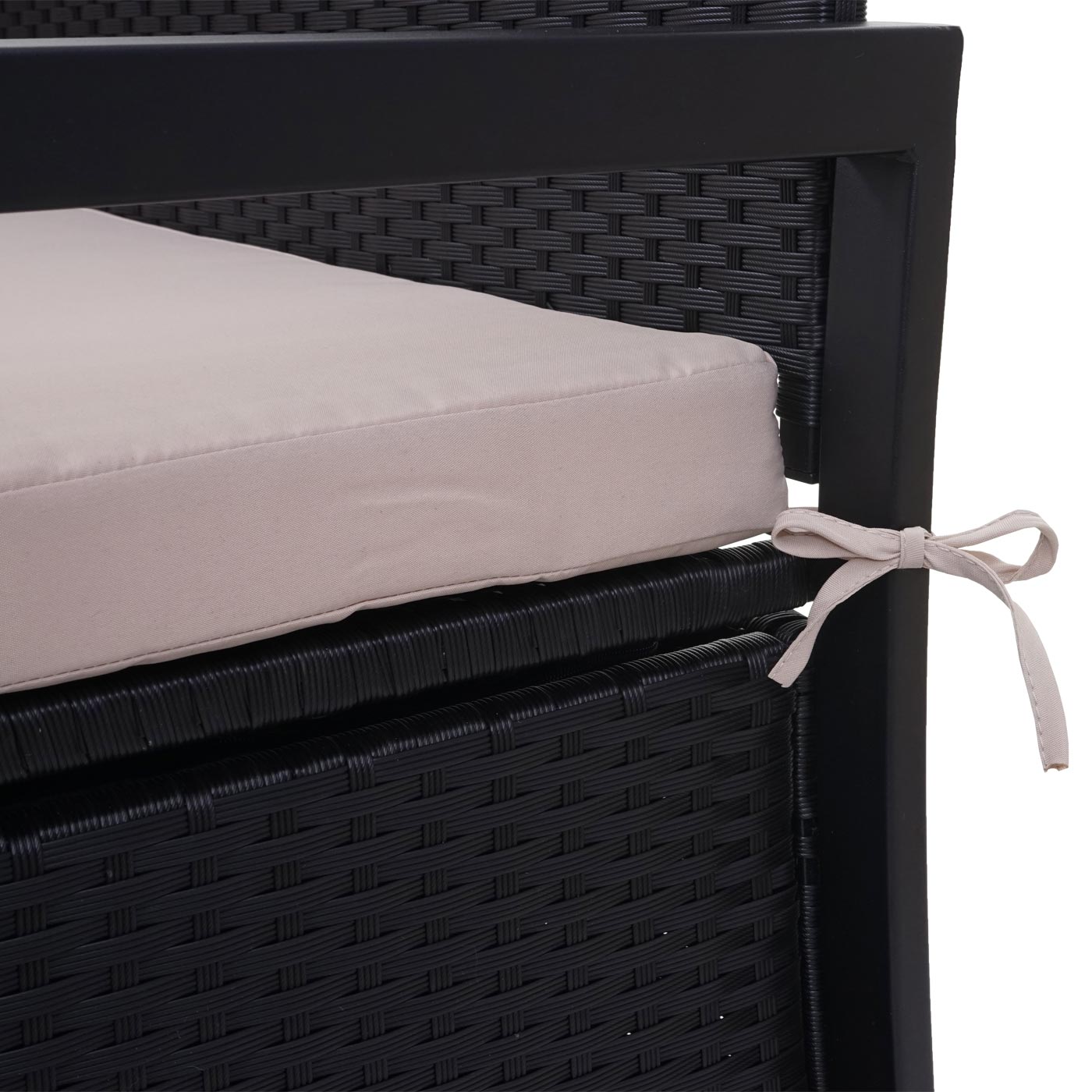 Cosmo Casa - Polyrotan 2-zitsbank - Tuinbank - Borstbank - Opbergvak - Opbergkussen - Antraciet met Beige Kussen