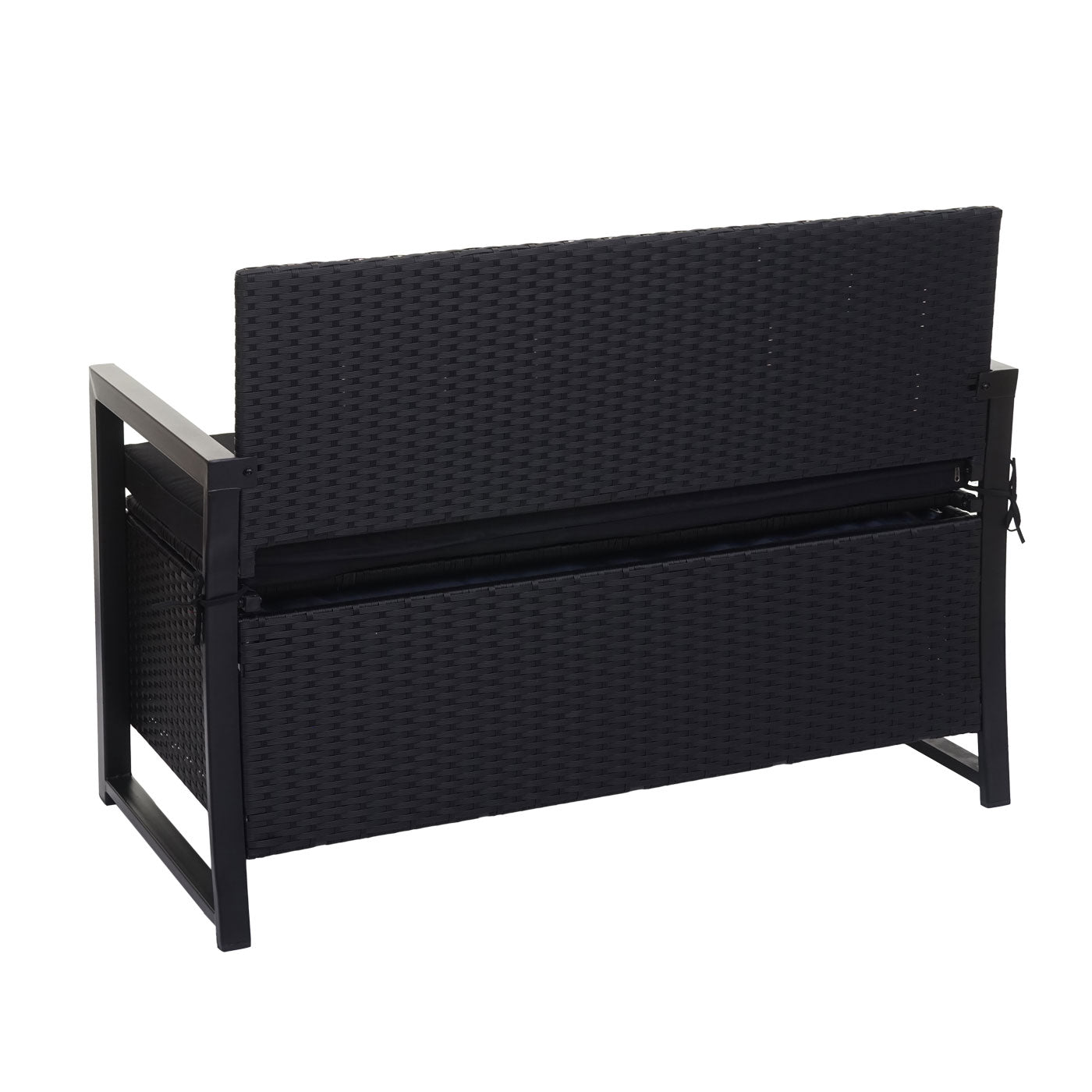 Cosmo Casa - Polyrotan 2-zitsbank - Tuinbank - Borstbank - Opbergvak - Opbergkussen - Antraciet met Zwart Kussen