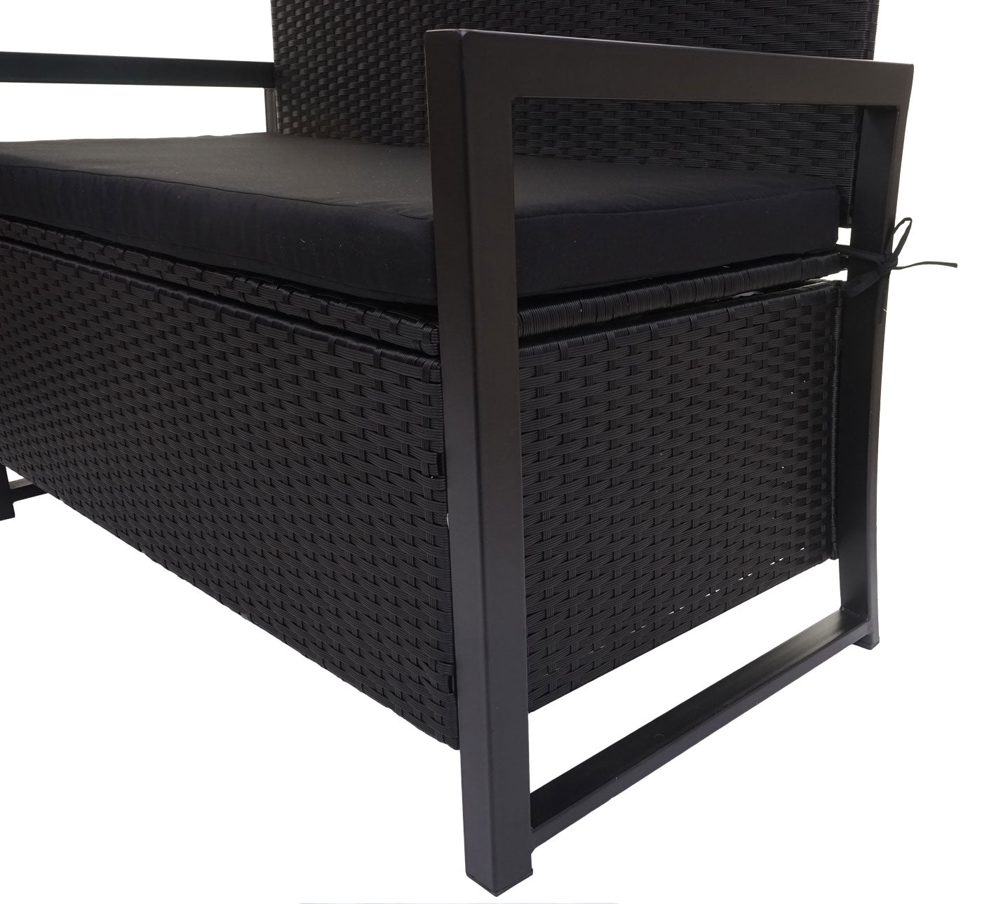 Cosmo Casa - Polyrotan 2-zitsbank - Tuinbank - Borstbank - Opbergvak - Opbergkussen - Antraciet met Zwart Kussen