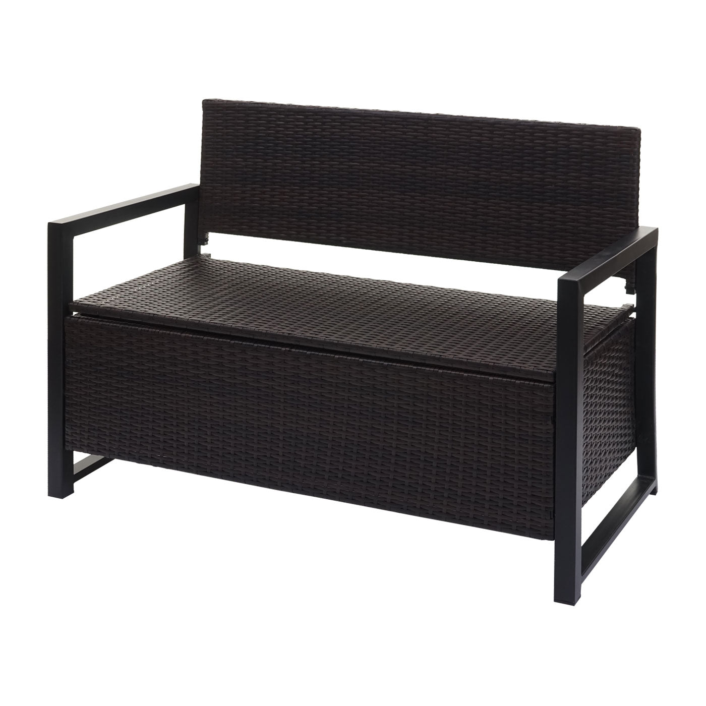 Cosmo Casa - Polyrotan 2-zitsbank - Tuinbank - Borstbank - Opbergvak - Opbergkussen - Bruin met Zwart Kussen