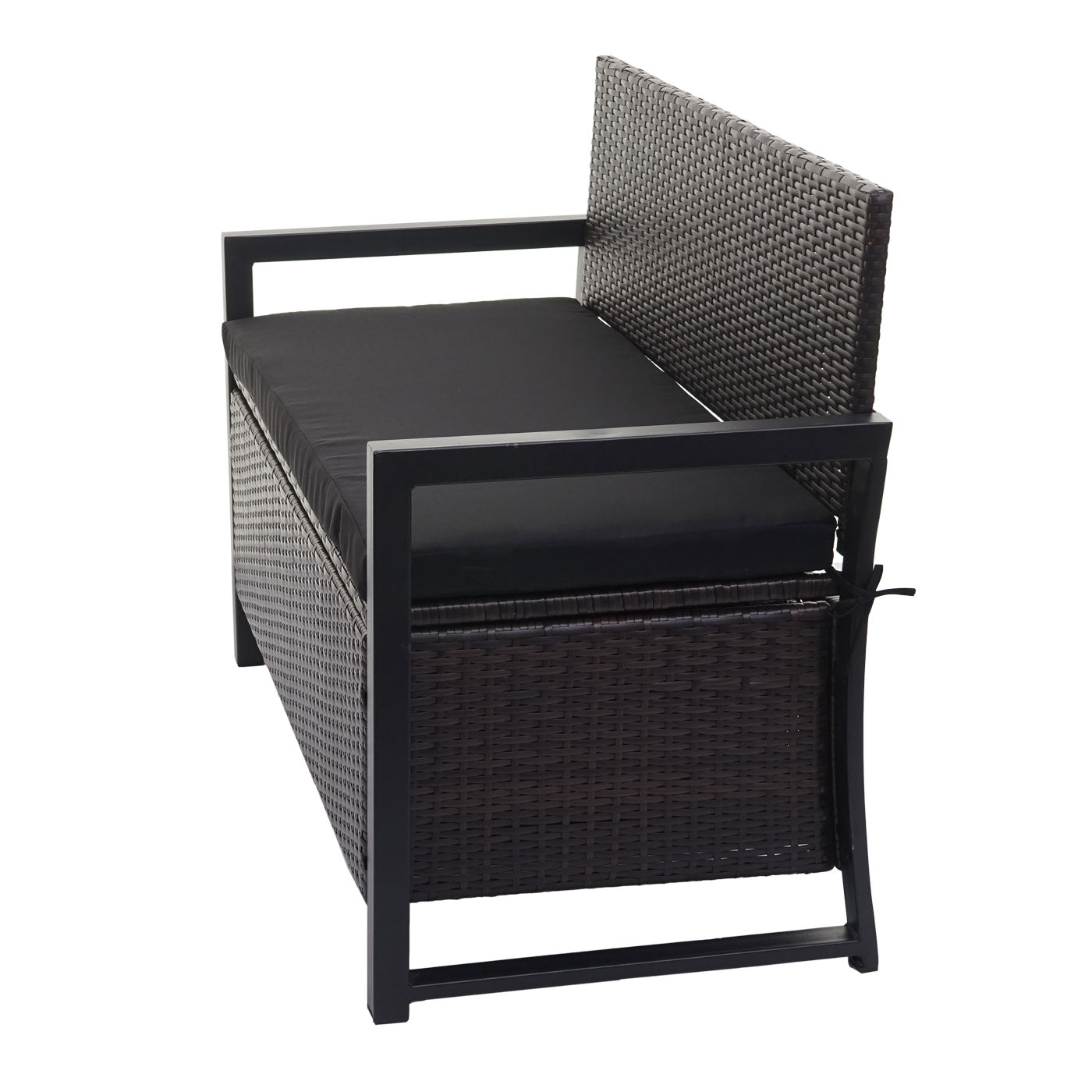 Cosmo Casa - Polyrotan 2-zitsbank - Tuinbank - Borstbank - Opbergvak - Opbergkussen - Bruin met Zwart Kussen