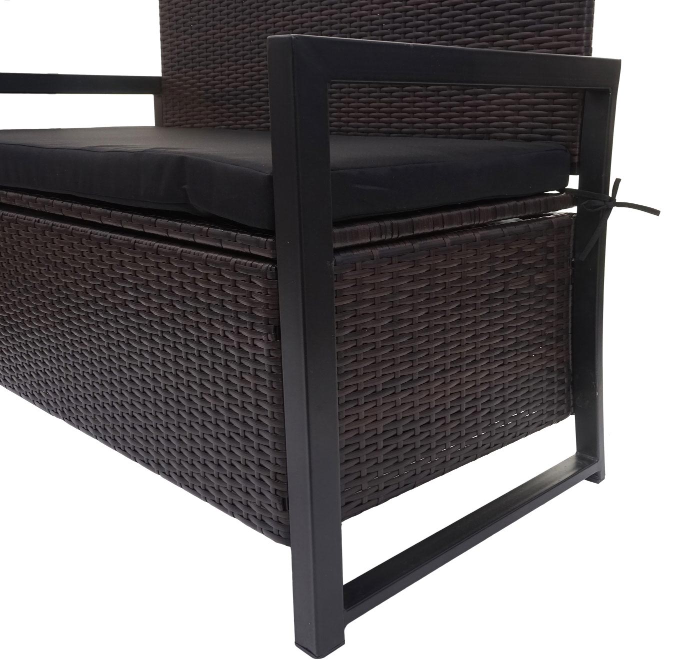 Cosmo Casa - Polyrotan 2-zitsbank - Tuinbank - Borstbank - Opbergvak - Opbergkussen - Bruin met Zwart Kussen