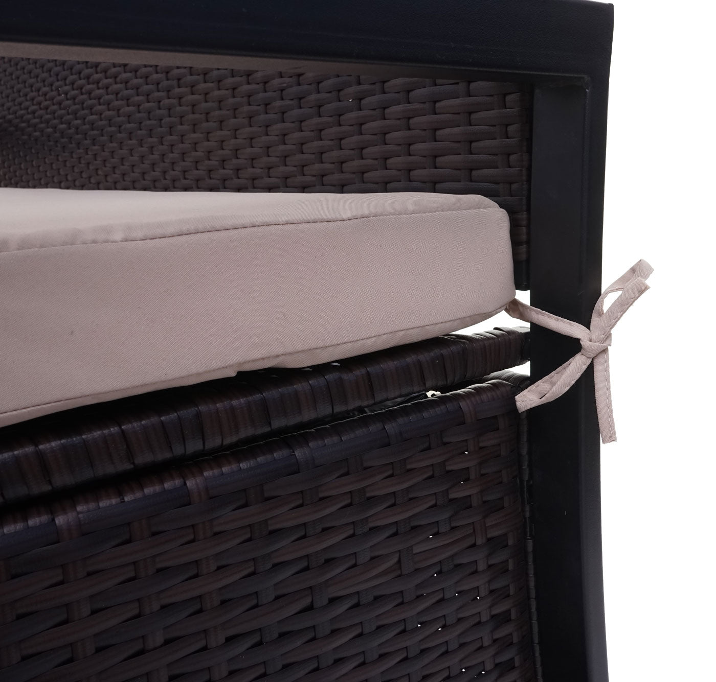 Cosmo Casa - Polyrotan 2-zitsbank - Tuinbank - Borstbank - Opbergvak - Zitkussen - Bruin met Beige Kussen