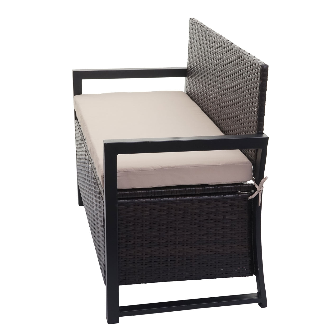 Cosmo Casa - Polyrotan 2-zitsbank - Tuinbank - Borstbank - Opbergvak - Zitkussen - Bruin met Beige Kussen