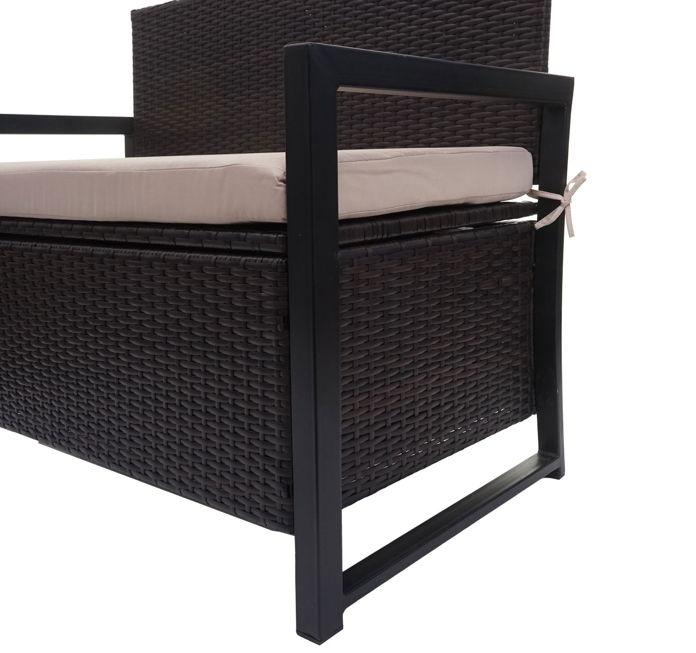 Cosmo Casa - Polyrotan 2-zitsbank - Tuinbank - Borstbank - Opbergvak - Zitkussen - Bruin met Beige Kussen