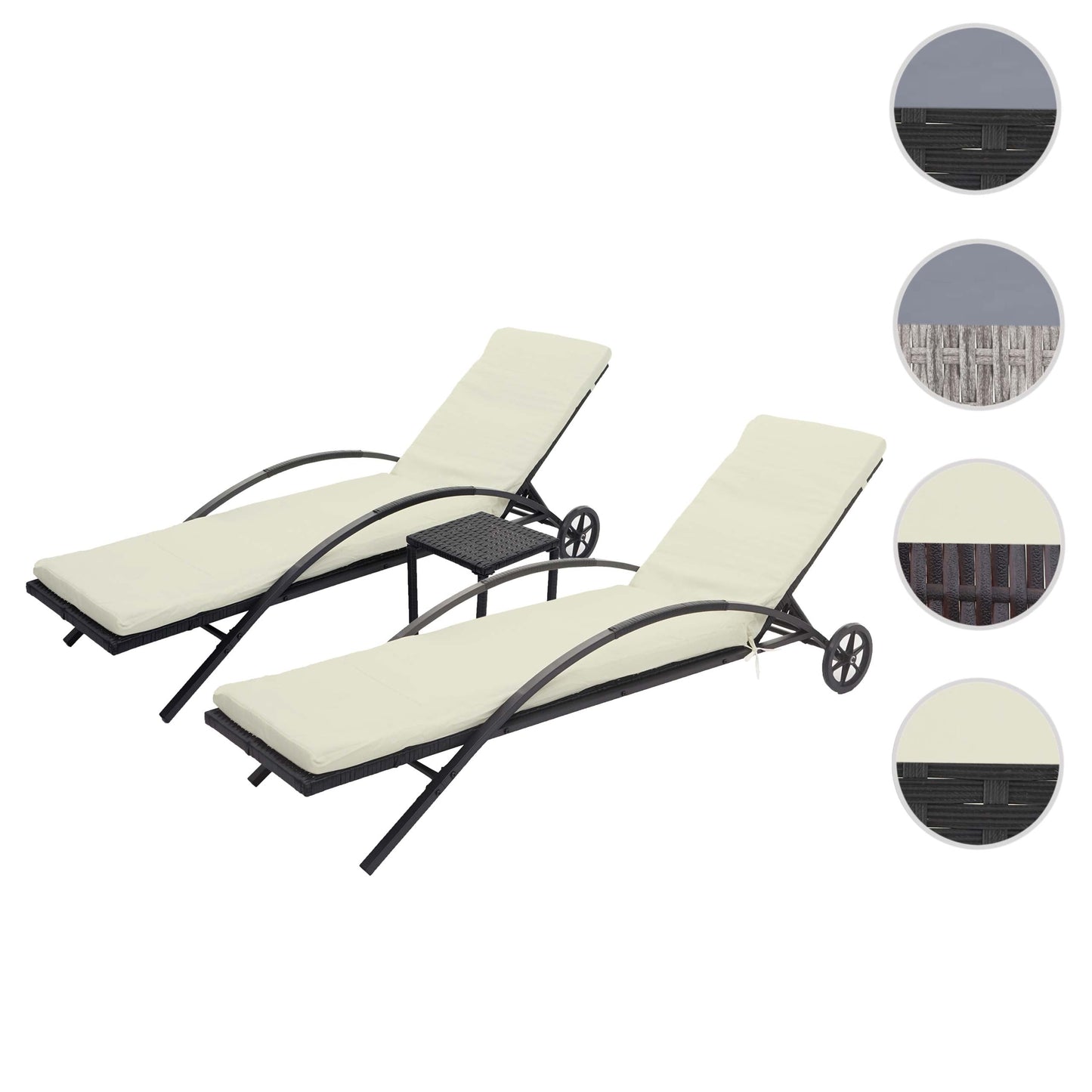 Cosmo Casa - Set van 2 Ligbedden - Relaxligstoel Tuinligstoel - Polyrotan - Zwart met Crème Beige Kussen
