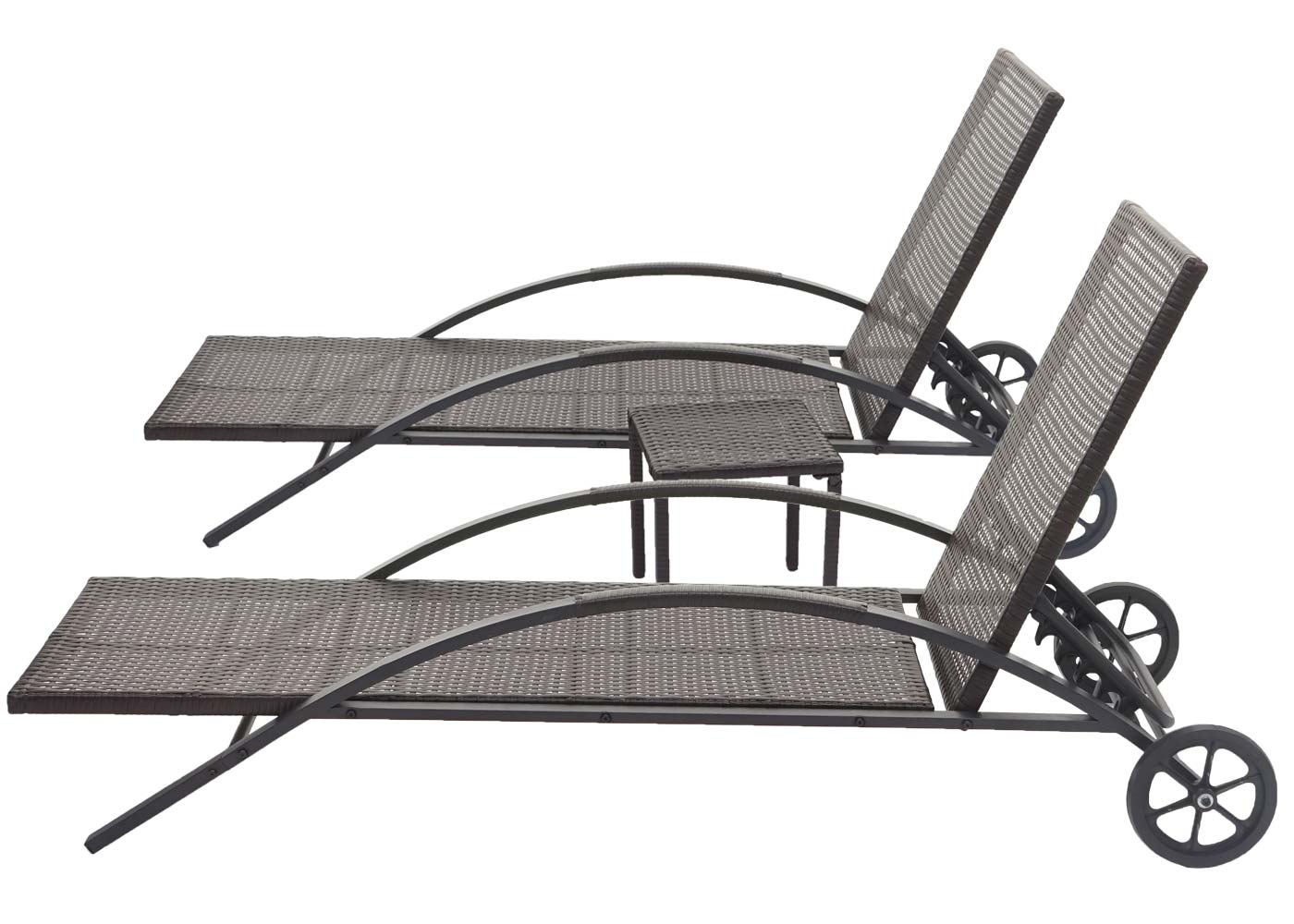 Cosmo Casa - Set van 2 Ligbedden - Relaxligstoel Tuinligstoel - Polyrotan - Bruin met Crème Beige Kussen