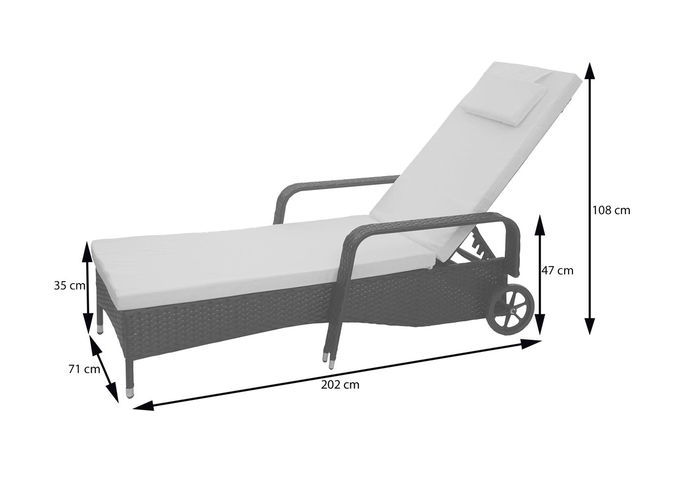 Cosmo Casa - Polyrotan Ligstoel Carrara - Relaxligstoel Tuinligstoel - Aluminium - Antraciet met Beige Kussen