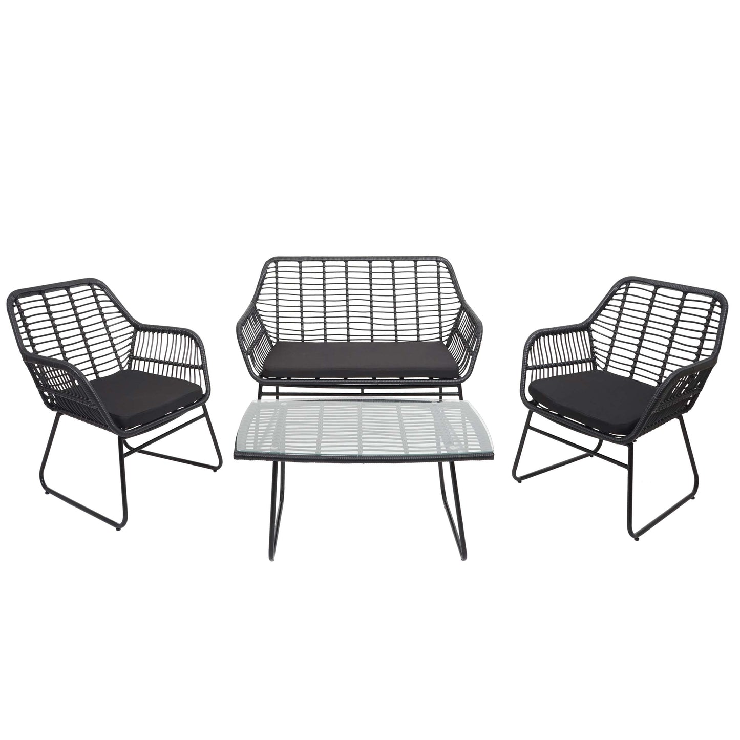 Cosmo Casa - Polyrattan Set - Tuinbankset Zitgroep Stoel - Touw - Antraciet - Bekleding Antraciet zonder Sierkussens
