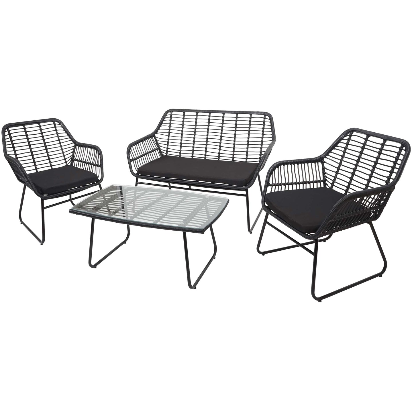 Cosmo Casa - Polyrattan Set - Tuinbankset Zitgroep Stoel - Touw - Antraciet - Bekleding Antraciet zonder Sierkussens