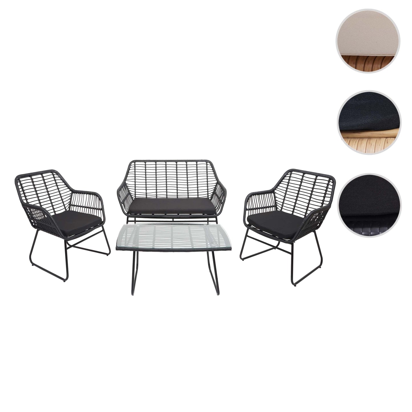 Cosmo Casa - Polyrattan Set - Tuinbankset Zitgroep Stoel - Touw - Antraciet - Bekleding Antraciet zonder Sierkussens