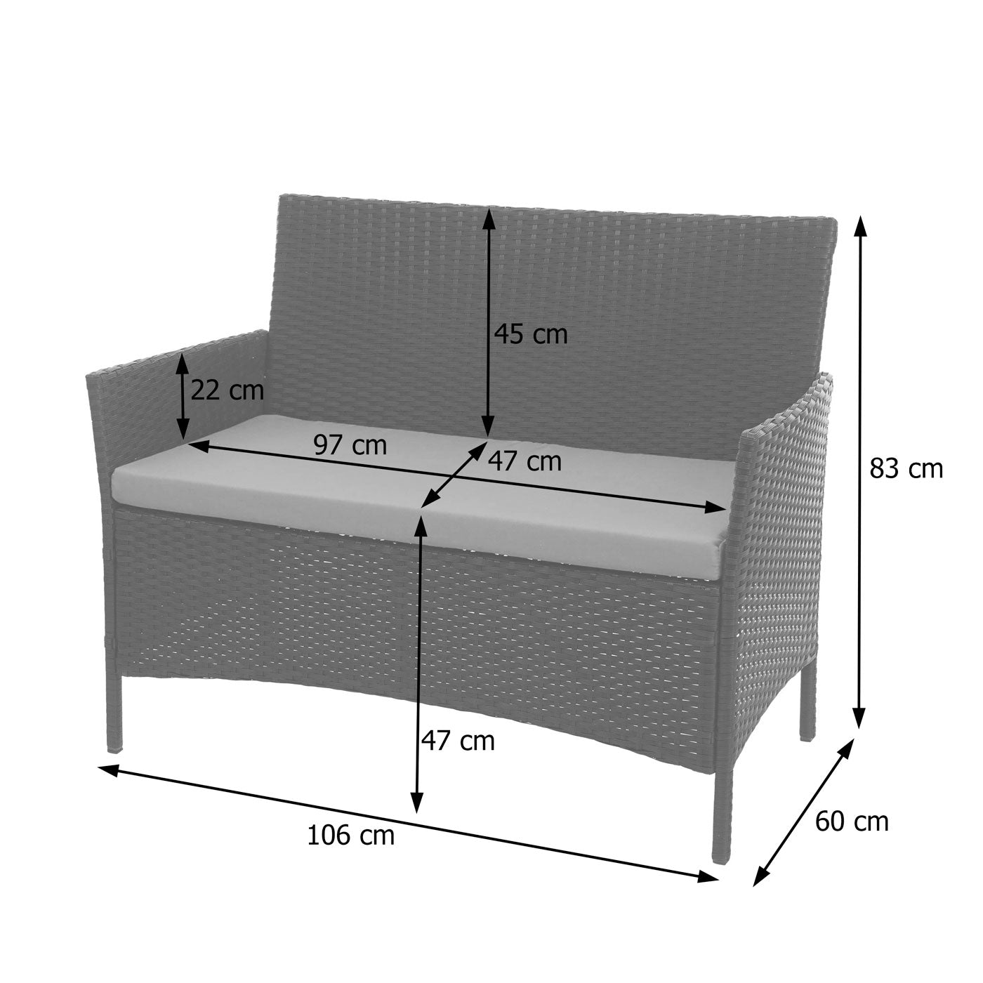 Cosmo Casa - Tuinbank - Zitbank Halden - Polyrotan - Zwart met Terracotta