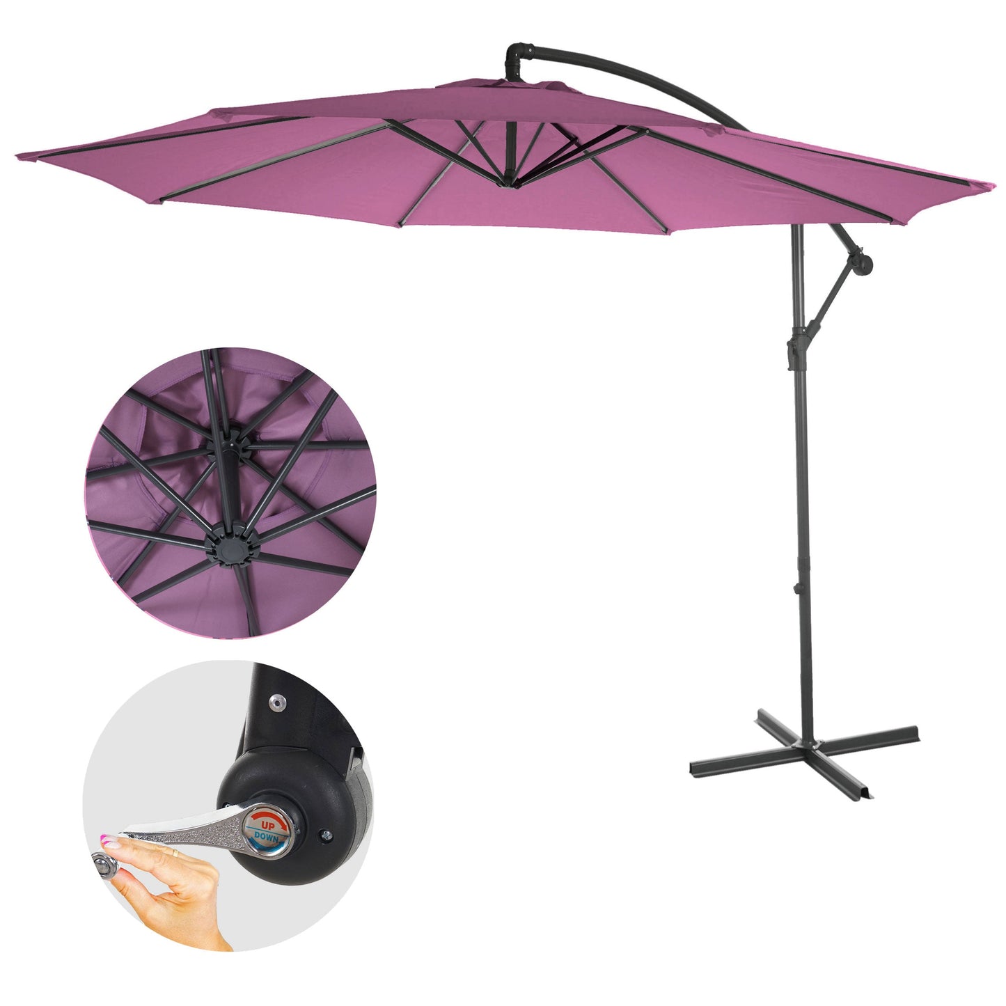 Cosmo Casa - Acerra zweefparasol - Zonwerende parasol - 3m kantelbaar - Polyester staal - 11kg - Lavendelrood zonder voet