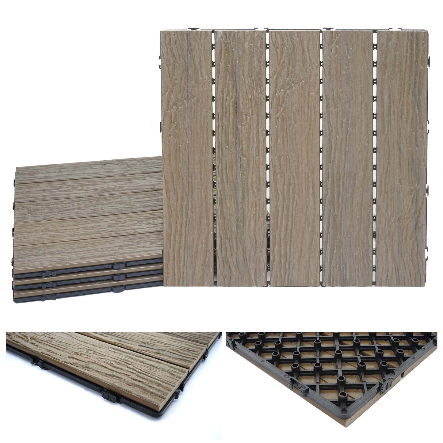 Cosmo Casa - WPC Vloertegel - Houtlook Balkon Terras - 3D Structuur Lineair - Lichtbruin - 4x per 50x50cm = 1m²