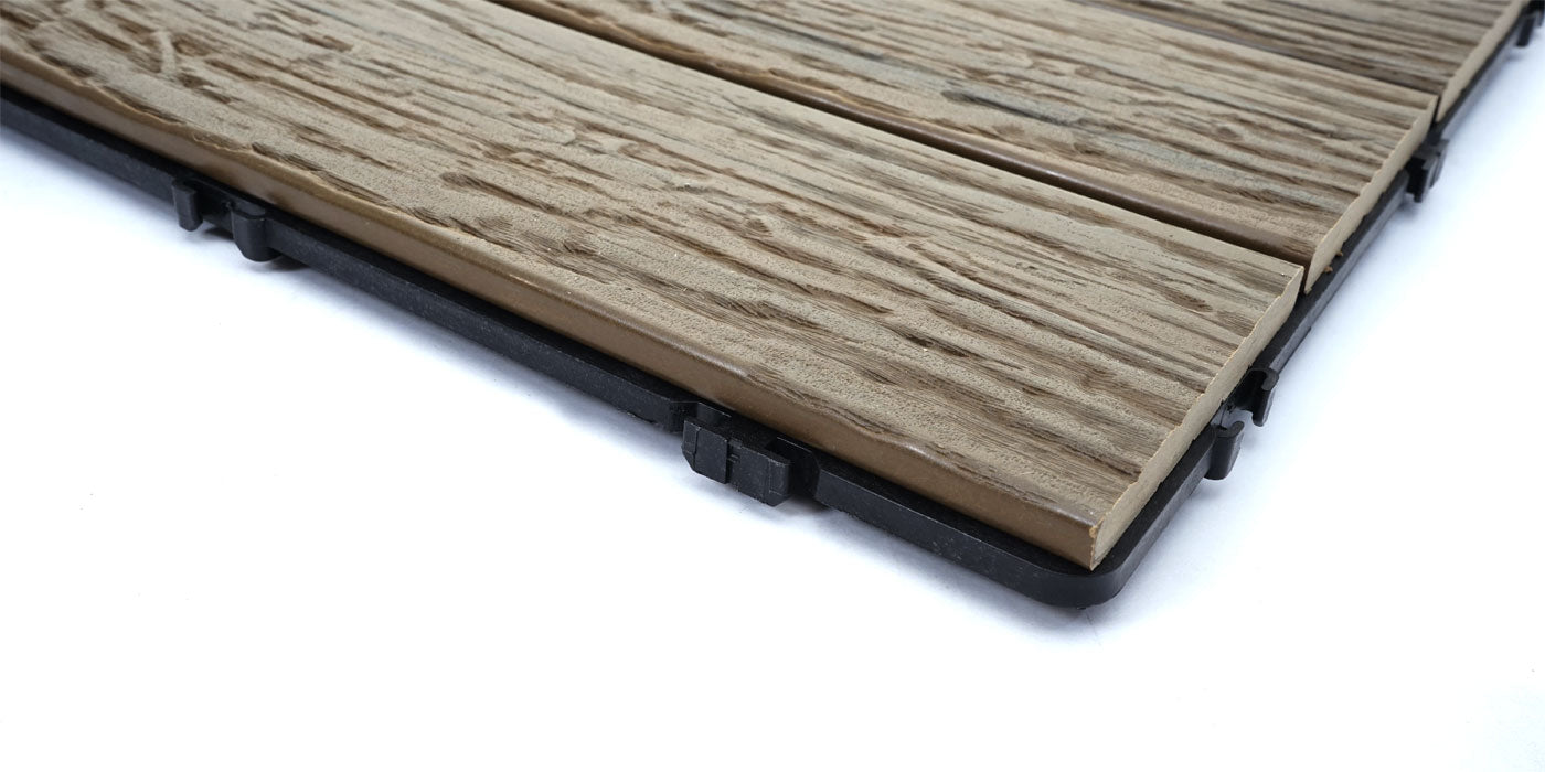 Cosmo Casa - WPC Vloertegel - Houtlook Balkon Terras - 3D Structuur Lineair - Lichtbruin - 4x per 50x50cm = 1m²