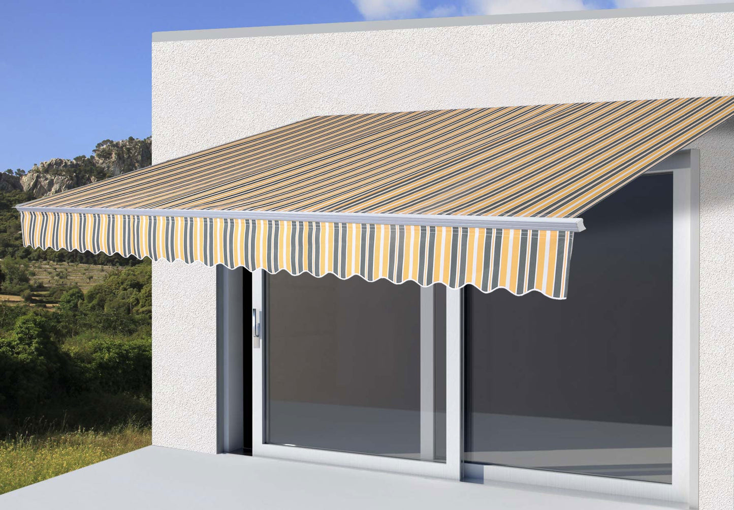 Cosmo Casa - Aluminium zonnescherm - Knikarm zonnescherm zonwering - 2,5x2m - Polyester grijs-geel gestreept