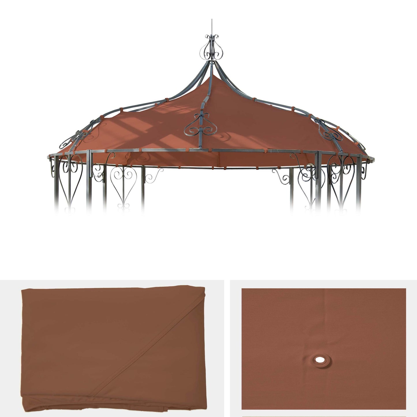 Cosmo Casa - Vervangende afdekking voor dakpergola paviljoen Almeria - Ø 3m - Terracotta-bruin