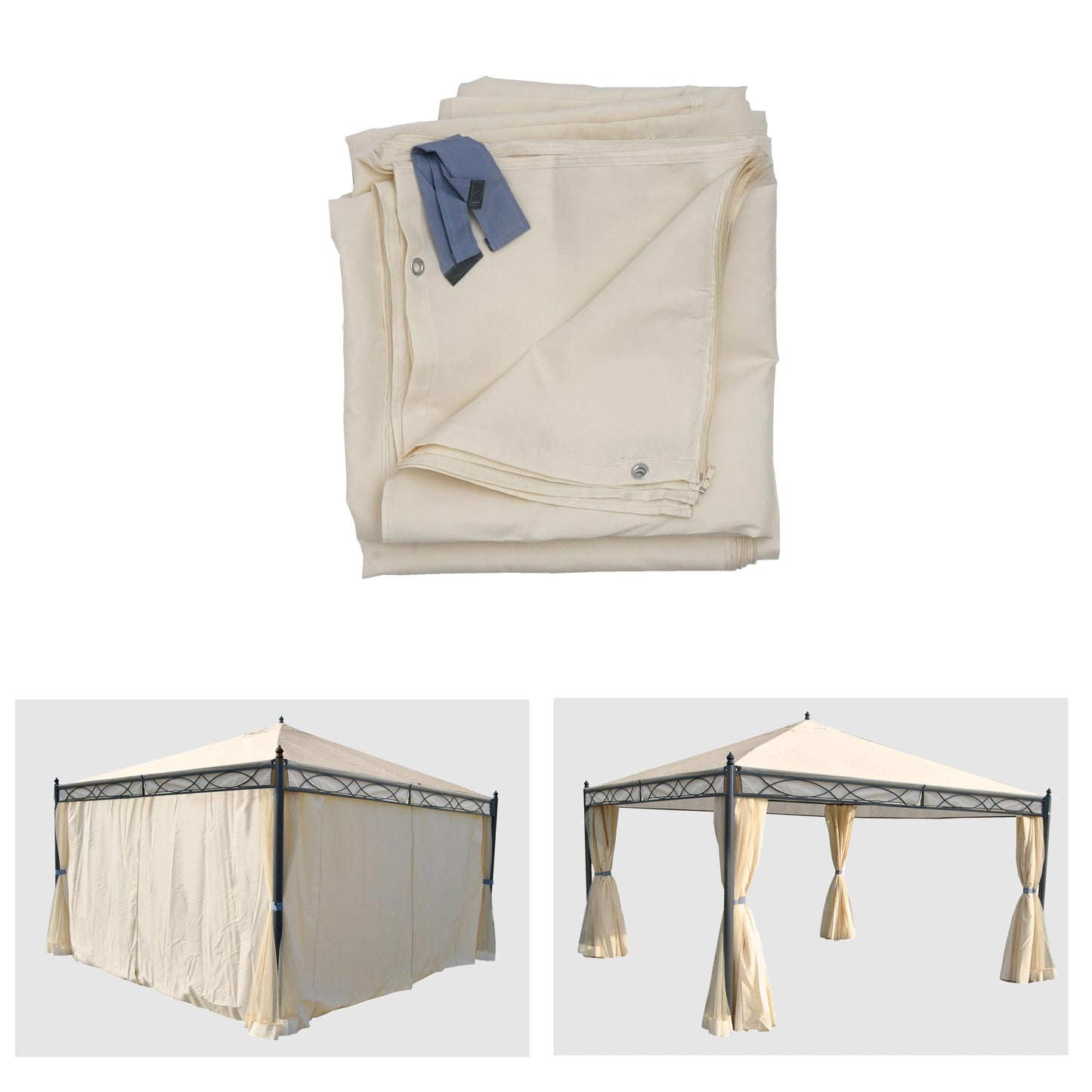 Cosmo Casa - Set van 4 zijwanden Pergola Cadiz - Vervangende zijwand prieel - 4x4m - Polyester crème