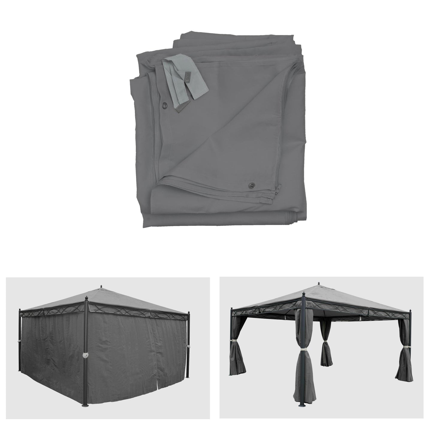 Cosmo Casa - Set van 4 zijwanden Pergola Cadiz - Vervangende zijwand prieel - 4x4m - Polyester grijs